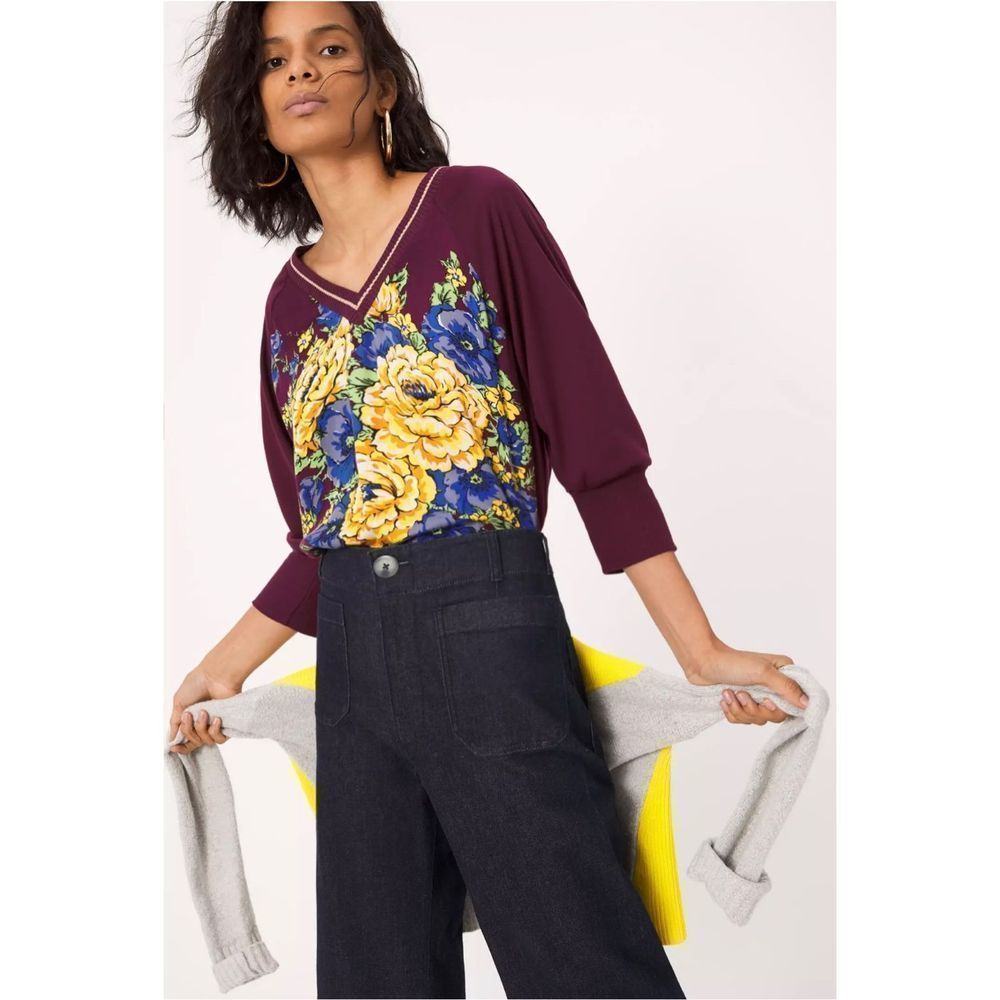Tiny for Anthropologie Ashlee Floral V-Neck Top Shirt size small